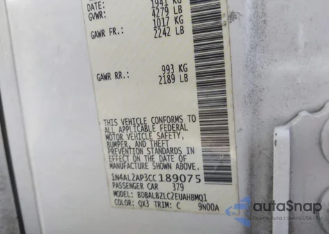 2012 Nissan Altima 2.5 S z USA, uszkodzony, nr VIN 1N4AL2AP3CC189075